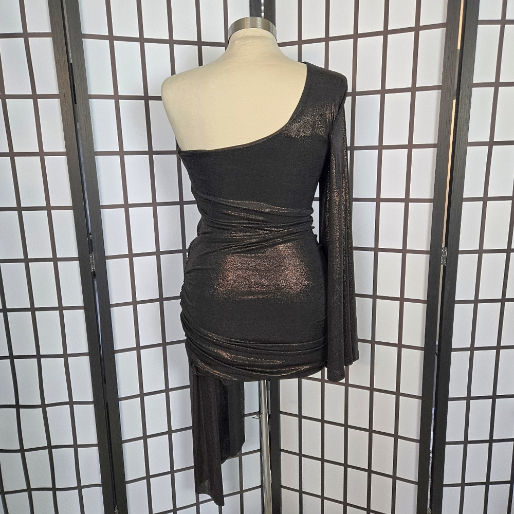 Zara Black One-Shoulder Ruched Mini Dress - Picture 7 of 13